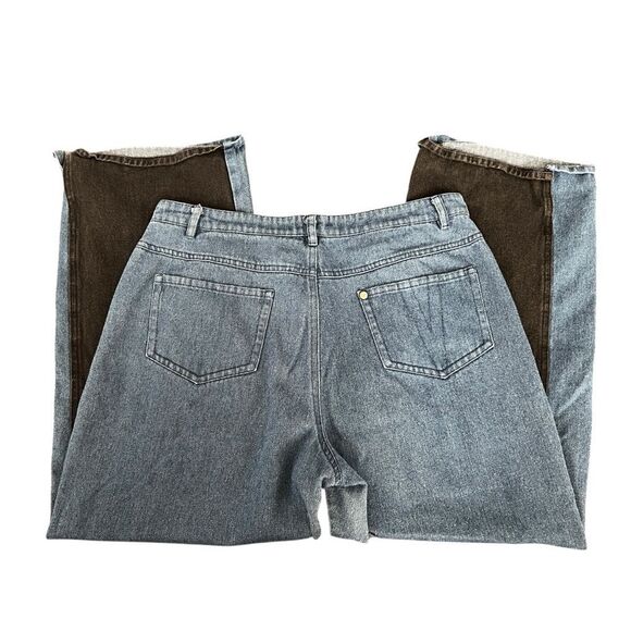 Veda New Eclipse Colorblock High Rise Wide Leg Two Tone Jeans Black Blue 10 - Picture 9 of 9